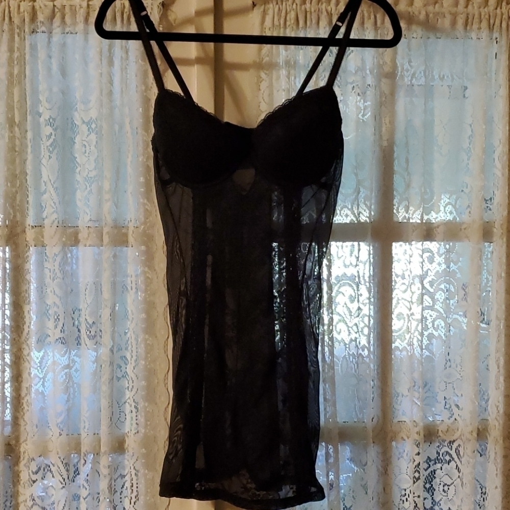 blush Padded Black See Through Baby Doll Sz M